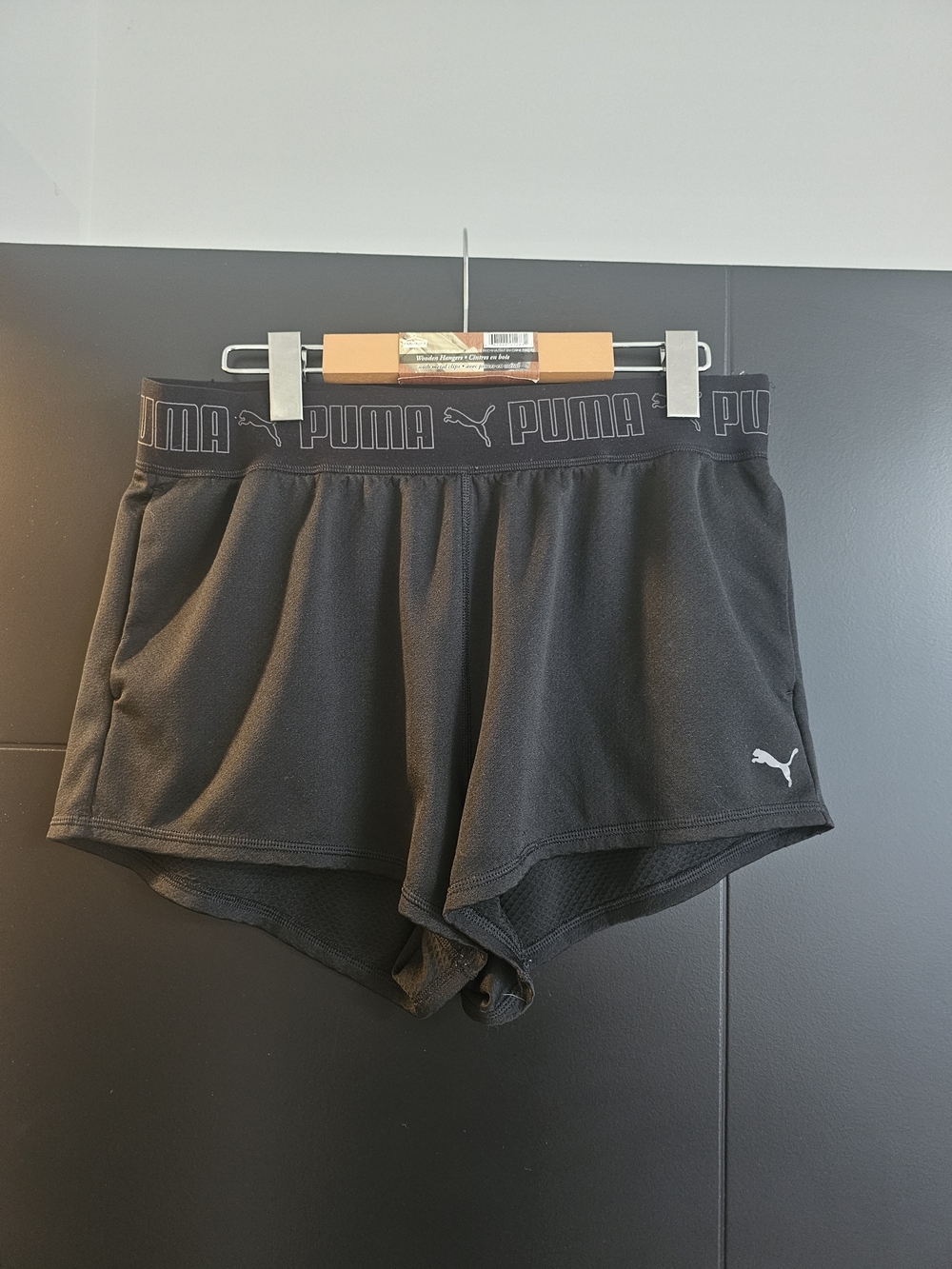 Puma Women's Black Logo Elastic Waist Athletic Shorts